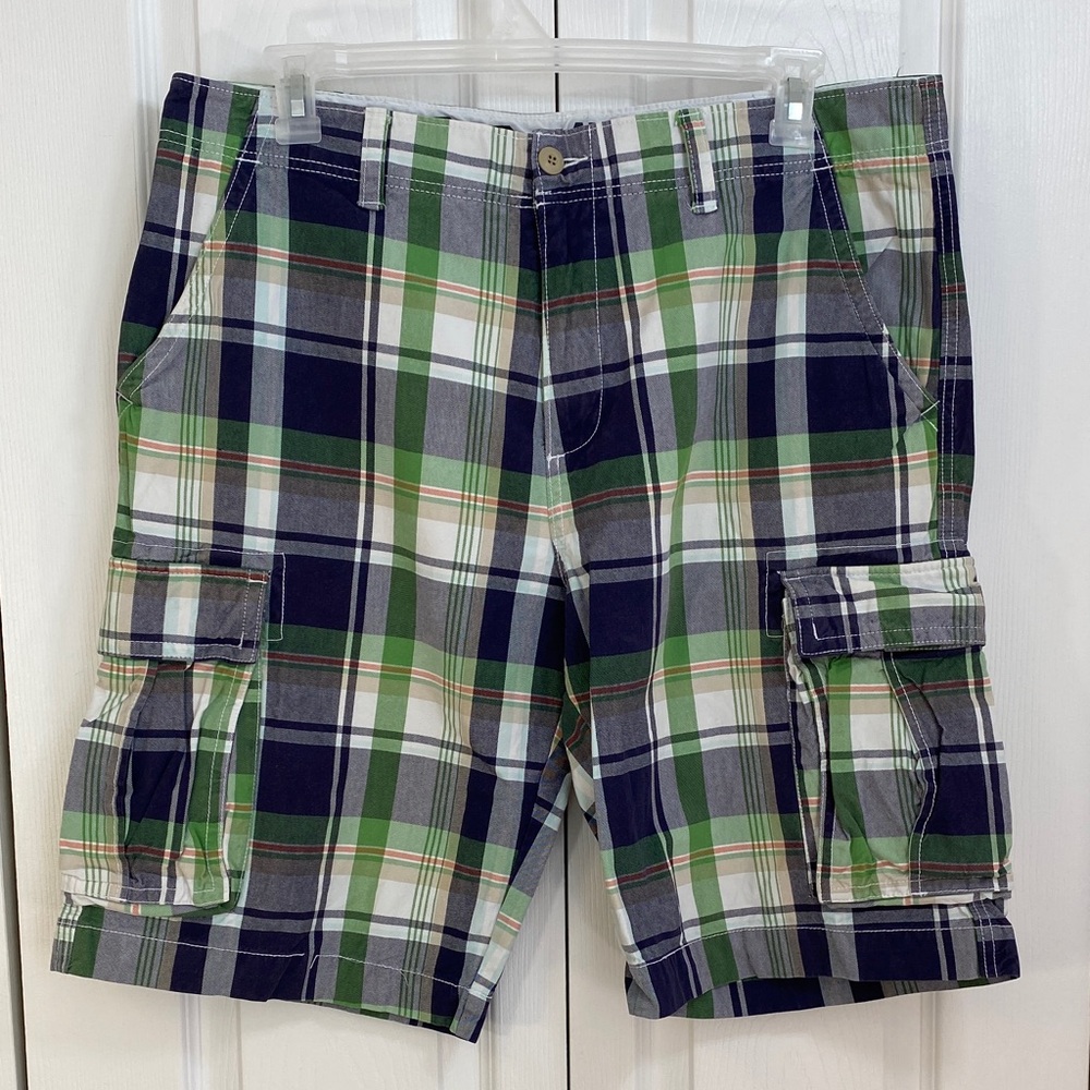 MEN’s Old Navy Cargo Plaid 100% Cotton Chino Shorts, Bermuda, 36